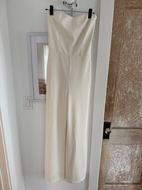 Lulu's Cream Strapless Wide-Leg Jumpsuit with Sweetheart Neckline